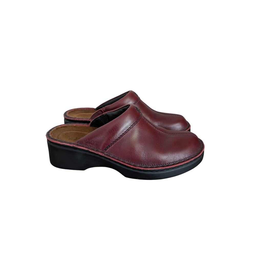 Y2K Naot Clogs Mules Shoes Womens 7.5 Burgundy Leather Boho Lagenlook Podiatric